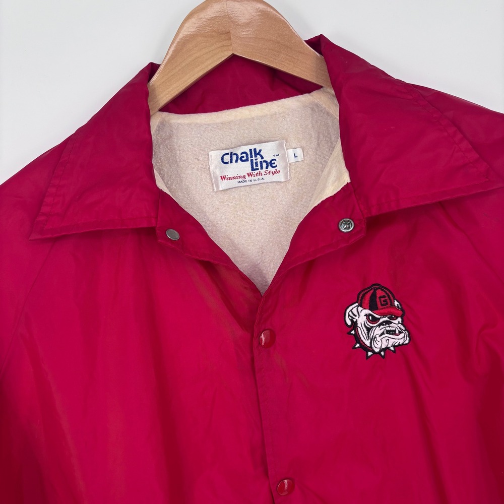 Vintage Chalk Line Georgia Bulldogs Coaches Jacket Mens L Red Windbreaker *FLAWS